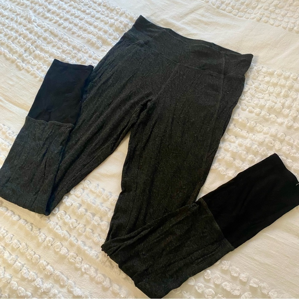 Eileen Fisher Women’s Black & Charcoal Cozy Viscose Jersey Color Blocked Legging